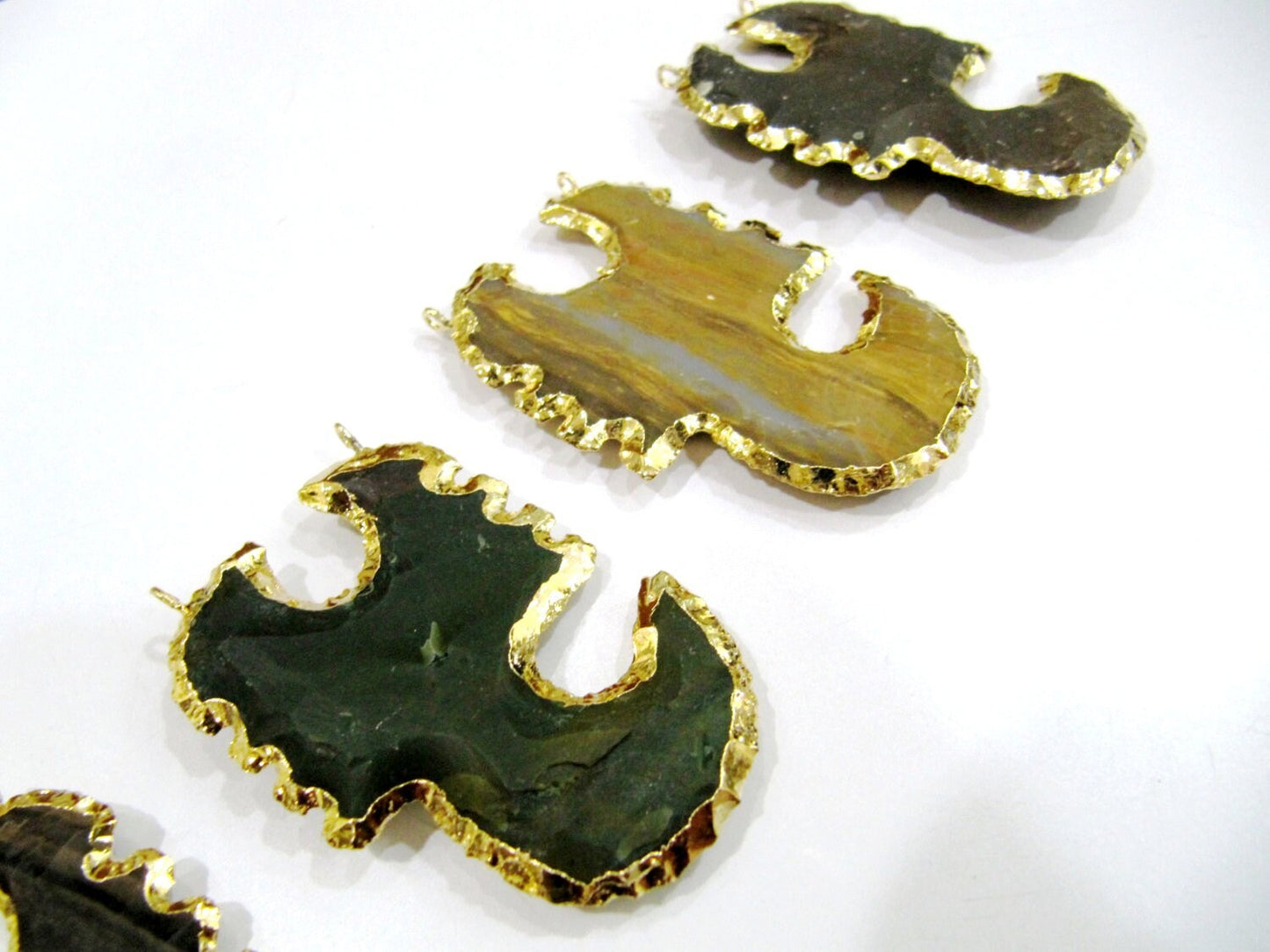 Natural Jasper Scorpio Shape Design Gold Electroplated Edge Double Loop Arrowhead Connector Charms Pendant Size 2 to 2.5 inch Long
