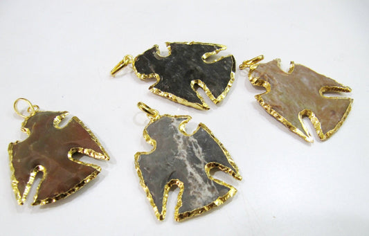 Natural Jasper Eagle Shape Gold Electroplated Double Loop Arrowhead Connector Charms Pendant Size approx.2 to 2.5 Long