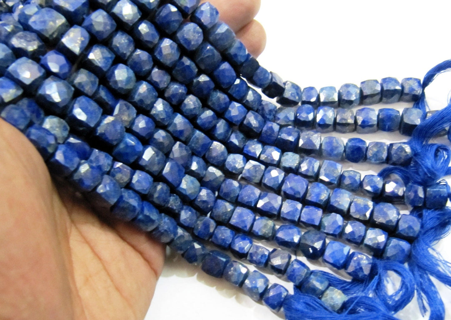 Natural Lapis lazuli Cube beads 3D Box shape Faceted beads 8 to 9mm size Strand 8 inches Long Sold per strand in Wholesale Prices