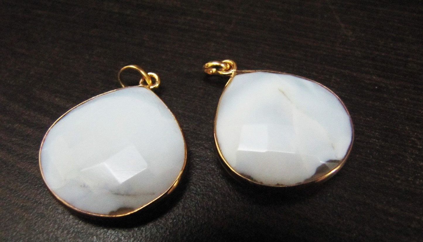 Natural White Opal Heart Shape Briolette Faceted Connector Pendant Charm 22 mm size Unique Rare Gemstone Bezal Pendant Single Loop
