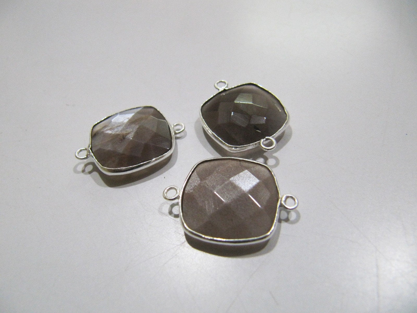 Natural Chocolate Moonstone Cushion Shape Briolette Connectors  Double Loop Bezel Connectors 15 mm Size Gemstone Charms per piece
