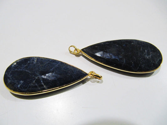 Natural Sodalite Pear Shape Briolette Faceted Connector Pendant Charm Unique Rare Gemstone Bezel Size 22X45mm Sold Per Piece
