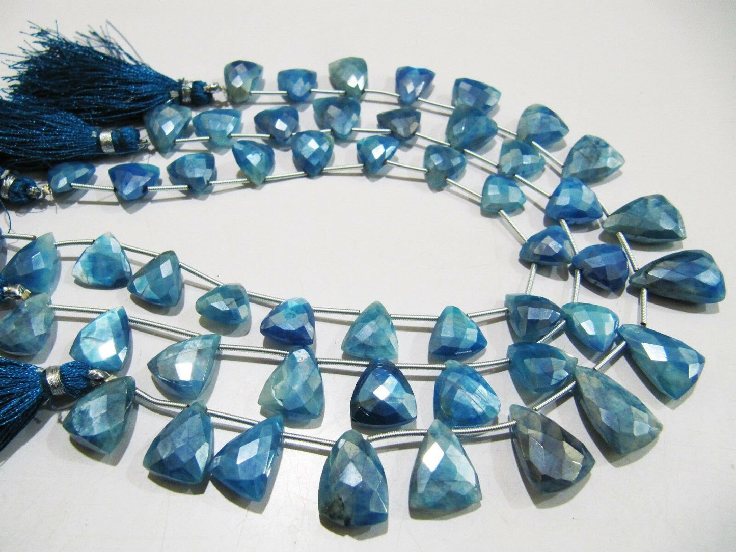 Natural Blue Topaz Color Moonstone Beads Trillion Shape Faceted AB Coated Moonstone Beads 16-18mm Strand 10 inches Far Size Beads