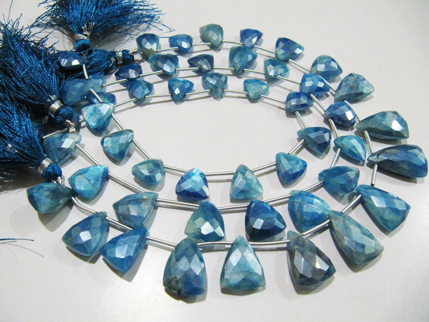 Natural Blue Topaz Color Moonstone Beads Trillion Shape Faceted AB Coated Moonstone Beads 16-18mm Strand 10 inches Far Size Beads