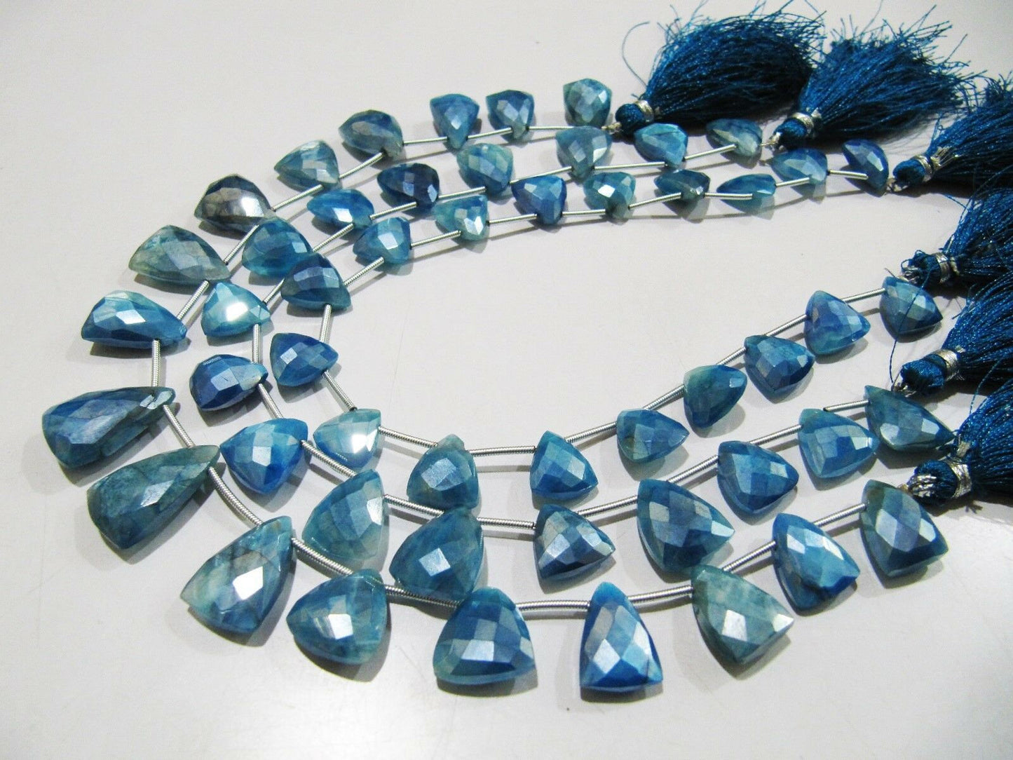 Natural Blue Topaz Color Moonstone Beads Trillion Shape Faceted AB Coated Moonstone Beads 16-18mm Strand 10 inches Far Size Beads