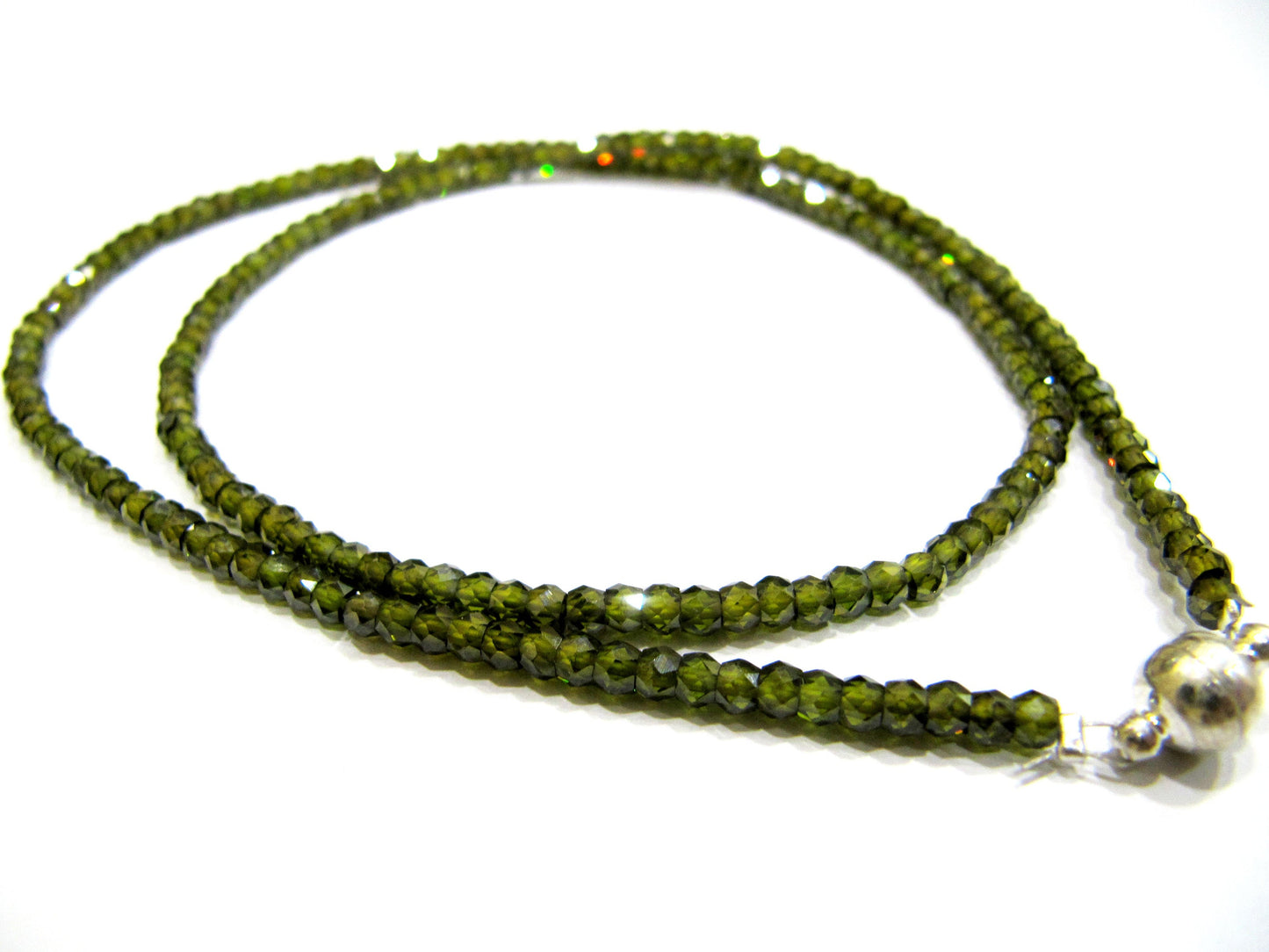 Olive Green Color Cubic Zirconia Rondelle Faceted 3mm Beaded Necklace Magnetic Clasp Top Quality Wholesale prices CZ Jewellery