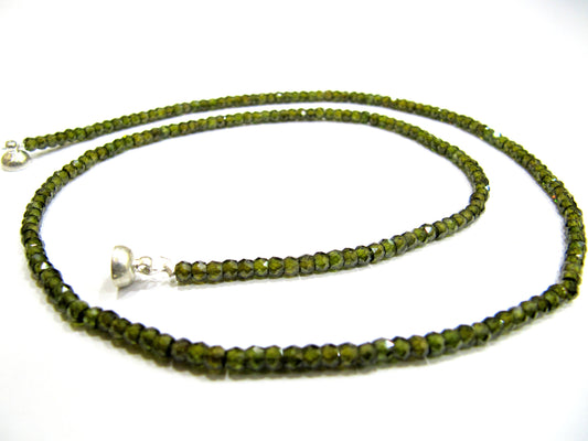 Olive Green Color Cubic Zirconia Rondelle Faceted 3mm Beaded Necklace Magnetic Clasp Top Quality Wholesale prices CZ Jewellery