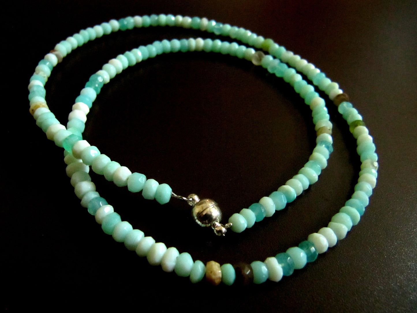 Natural Peruvian Opal Rondelle Faceted 4mm Beaded Necklace With Magnetic Clasp Top Quality Wholesale prices Great Quality Beads