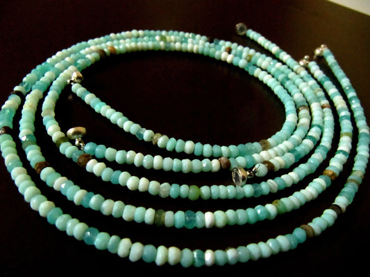 Natural Peruvian Opal Rondelle Faceted 4mm Beaded Necklace With Magnetic Clasp Top Quality Wholesale prices Great Quality Beads