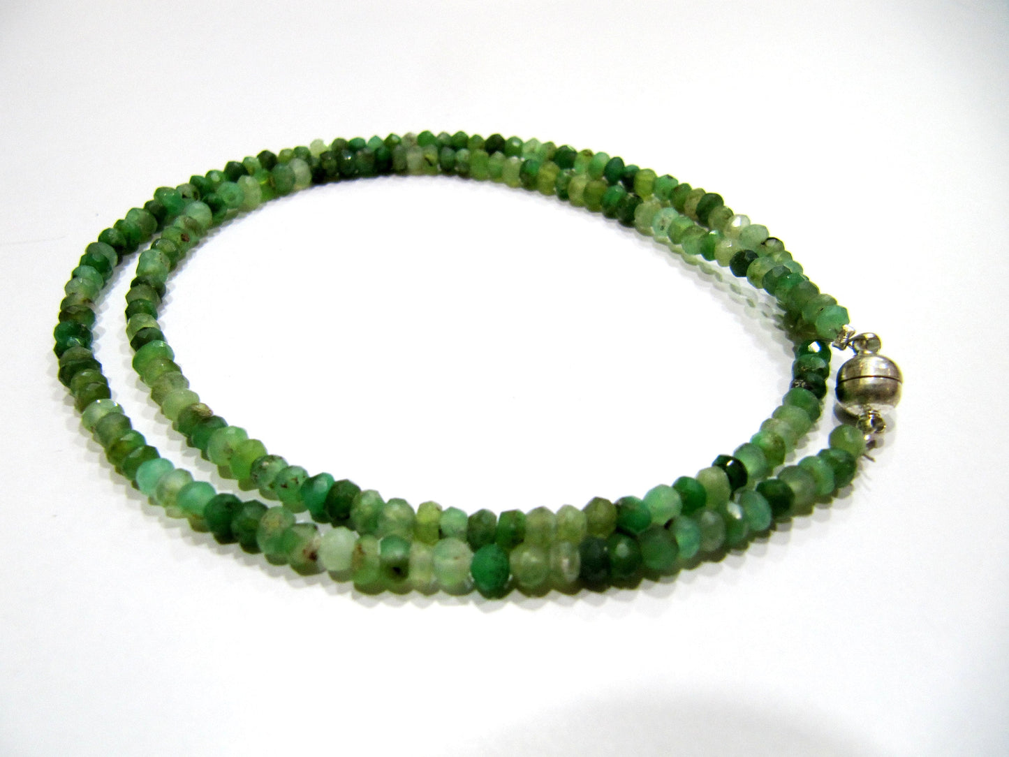 Natural Chrysoprase Rondelle Faceted 3-4mm Beaded Necklace Magnetic Clasp Handmade Green Beads Jewellery sold per piece