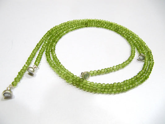Natural Peridot Rondelle Faceted 3-4mm Beaded Necklace With Magnetic Clasp Choose the Length Green Gemstone Handmade Beaded Jewelry