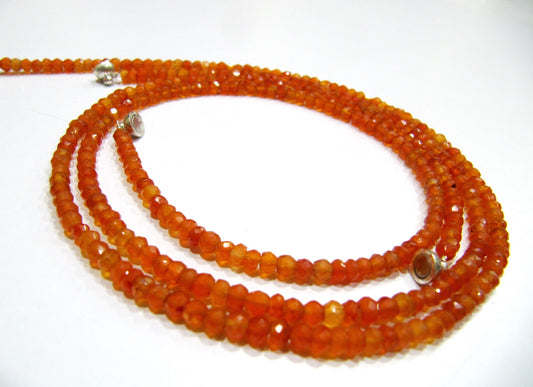 Natural Carnelian Rondelle Faceted 3-4mm Beaded Necklace With Magnetic Clasp Orange Gemstone Jewellery sold per pice