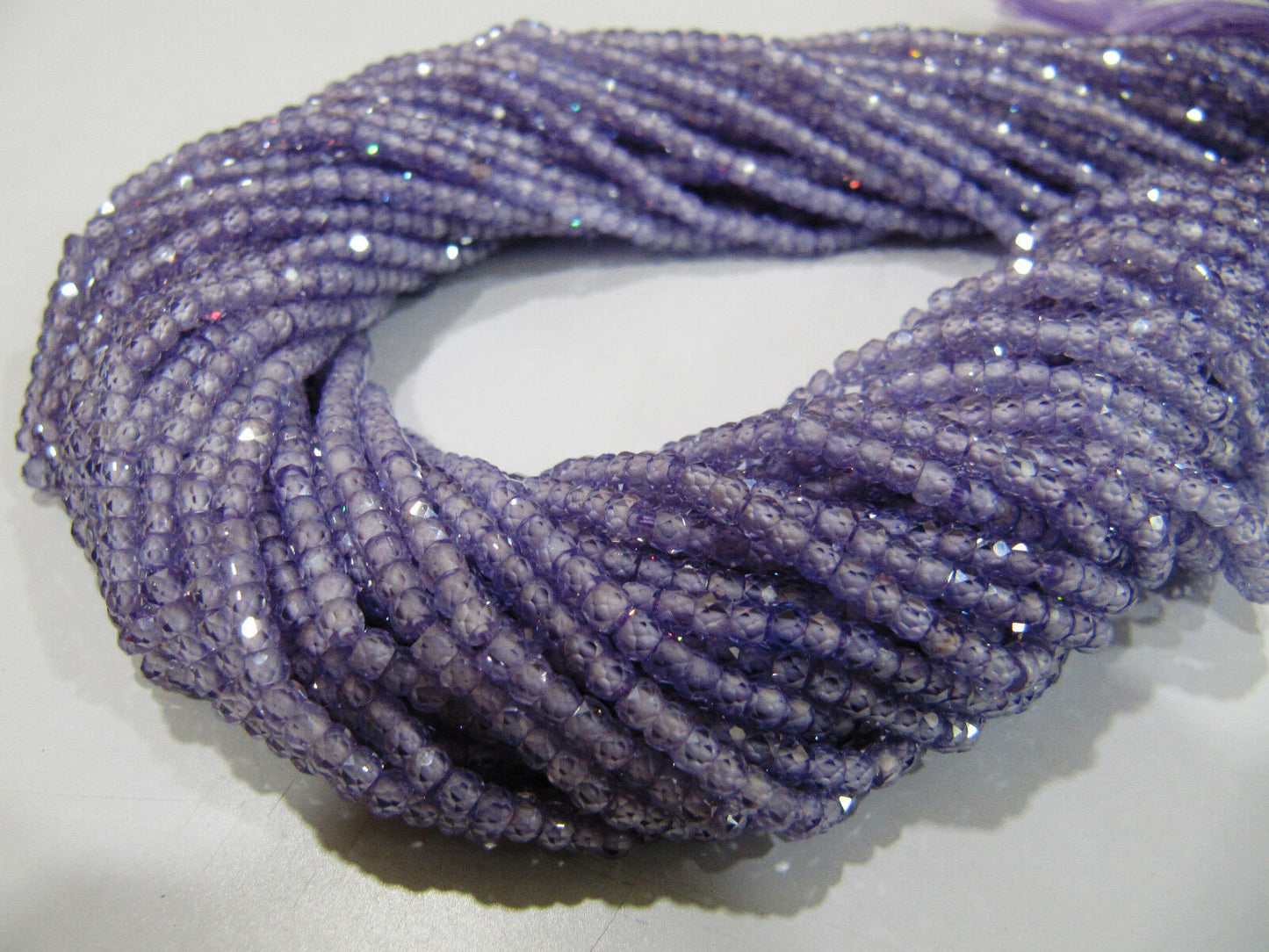 Lavender color Cubic Zirconia Rondelle Faceted Beads 3mm Strand 13 inch long Top Quality Wholesale prices Jewelry making gemstone  beads