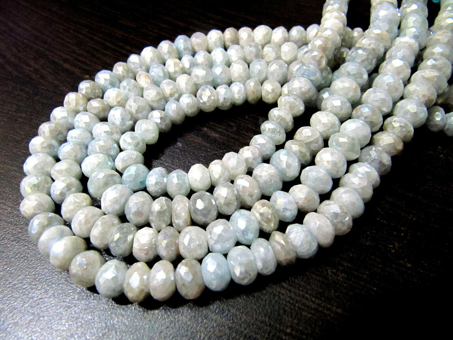 Natural Aquamarine AB Mystic Silver Coated 7-8mm size Beads Strand 14 inches long Rondelle Faceted Beads Wholesale Jewelry making beads