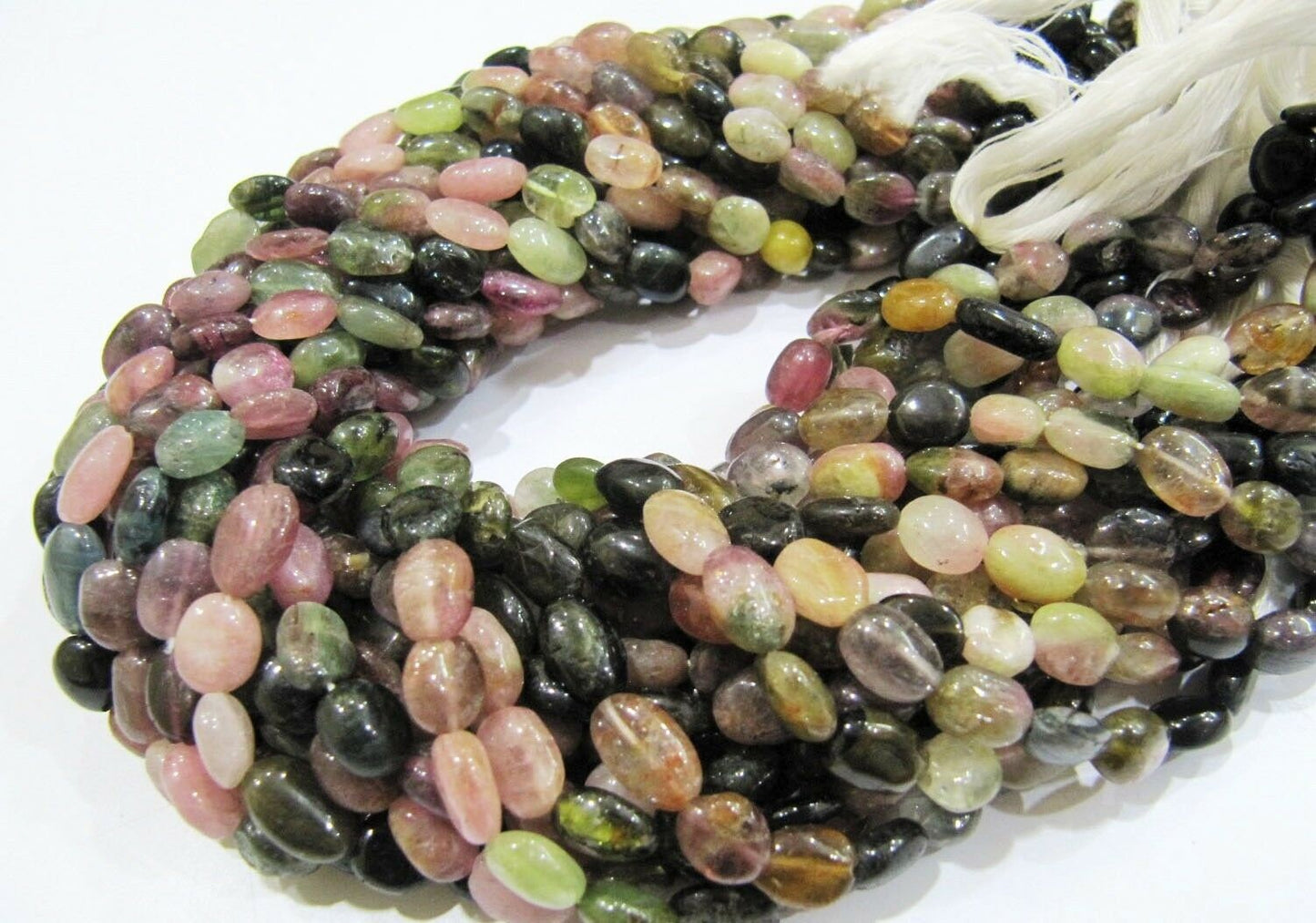 Natural Multi Tourmaline Oval Nugget Shape Smooth Plain 6-8 mm Beads Jewelry Making Beads Sold per Strand 13 Inches Watermelon Tourmaline