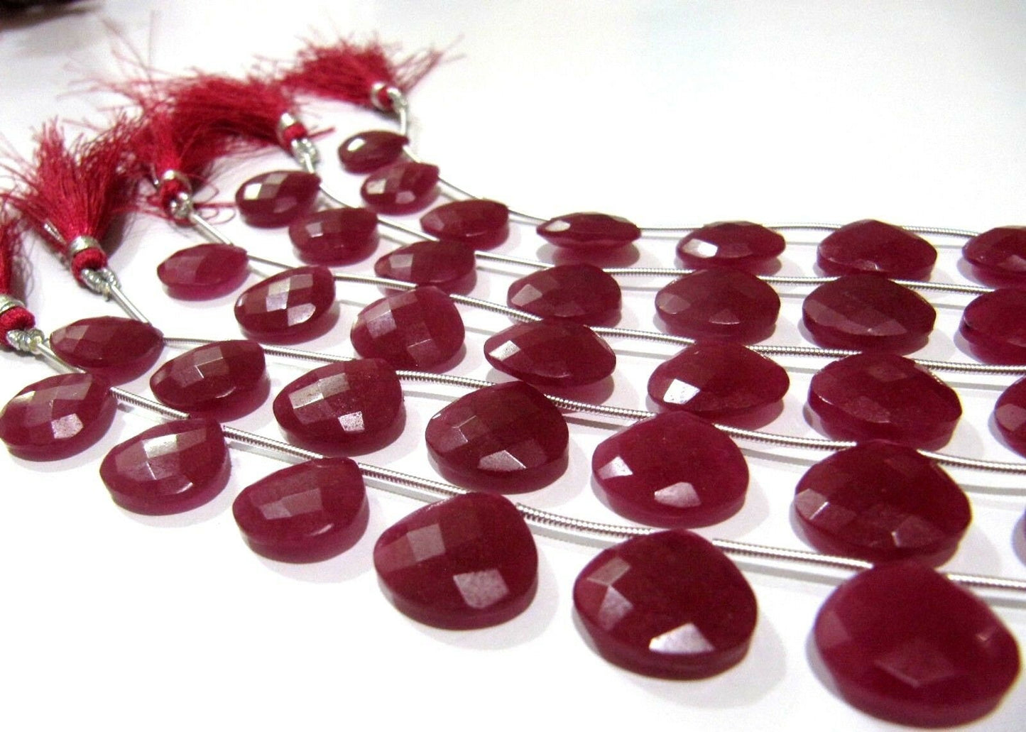 Ruby Heart Shape Briolette  Faceted Beads Size 14-15mm Sold per strand  7 inches long Jewelry Making Dyed Beads