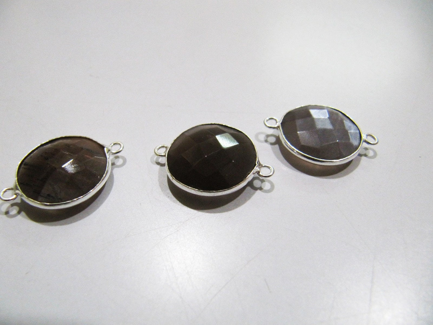 Natural Chocolate Moonstone Round Coin Shape Faceted Double Loop Bezel Connectors 15 mm Size Gemstone Connector Charms sold per piece