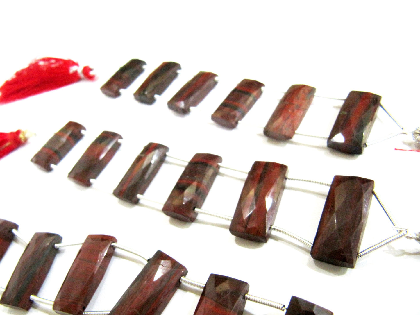 Natural Brown Jasper Cushion Shape Briolettte Faceted 10X22mm Double Drilled Beads Sold as a Strand of 6 Beads Wholesale Price