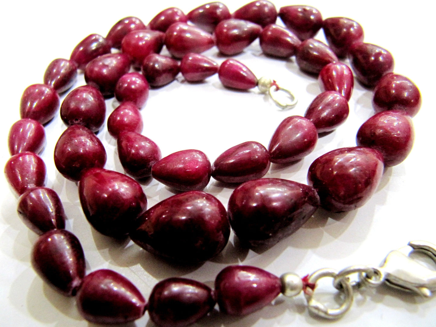 Natural Ruby Corundum Smooth Plain Tear Drop Shape Size 6X9mm to 10X14mm Beads Necklace 18 inch long Wholesale Price