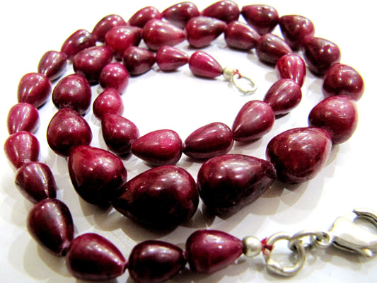 Natural Ruby Corundum Smooth Plain Tear Drop Shape Size 6X9mm to 10X14mm Beads Necklace 18 inch long Wholesale Price