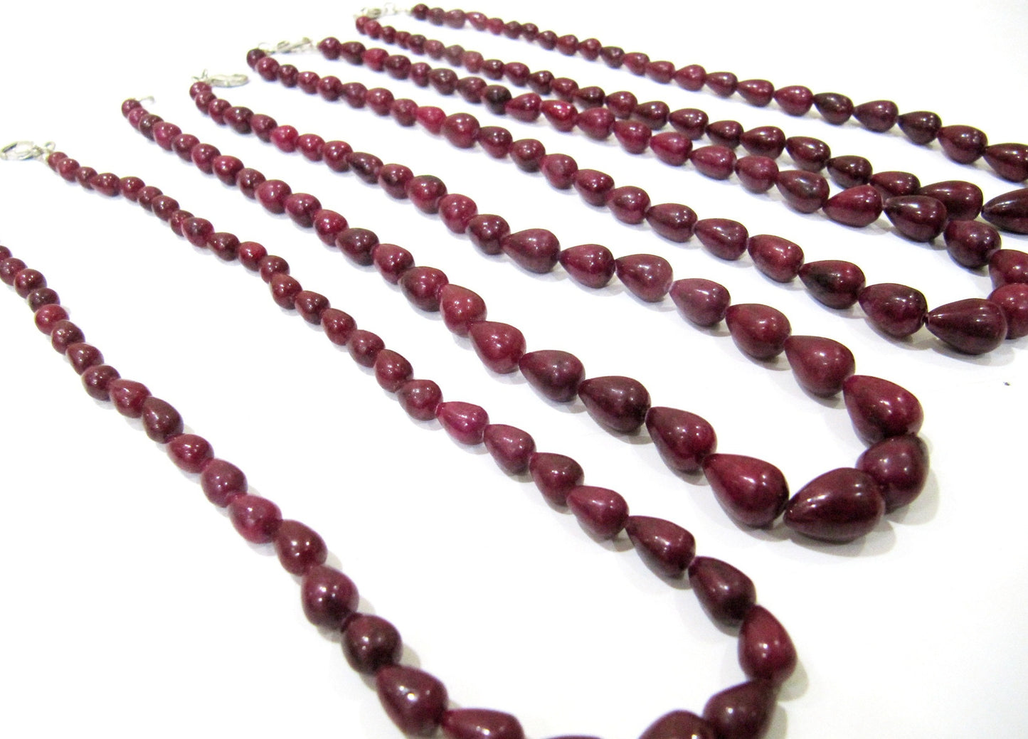 Natural Ruby Corundum Smooth Plain Tear Drop Shape Size 6X9mm to 10X14mm Beads Necklace 18 inch long Wholesale Price