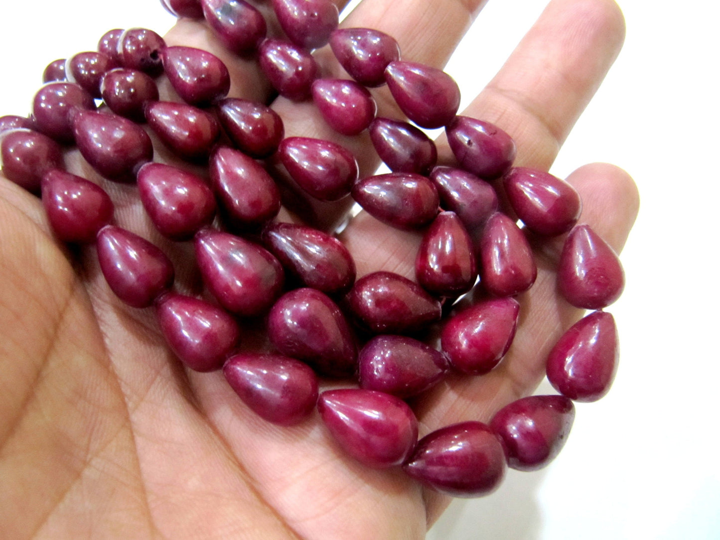Natural Ruby Corundum Smooth Plain Tear Drop Shape Size 6X9mm to 10X14mm Beads Necklace 18 inch long Wholesale Price