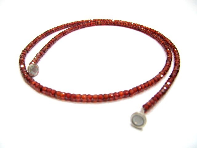 Garnet Cubic Zirconia Rondelle Faceted 3mm Beads Red Color Beaded Necklace Magnetic Clasp Top Quality Wholesale prices