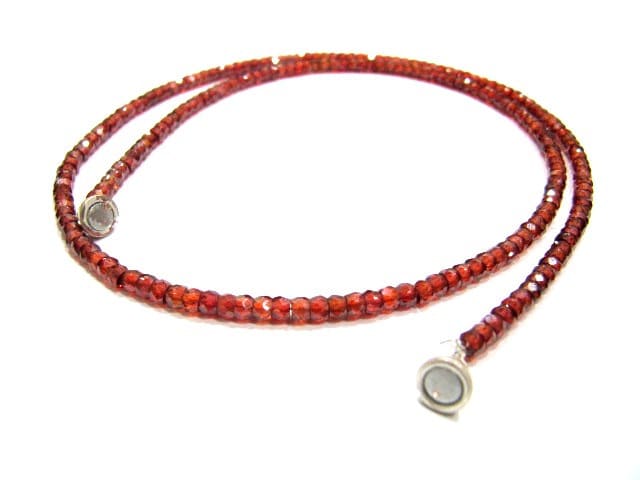 Garnet Cubic Zirconia Rondelle Faceted 3mm Beads Red Color Beaded Necklace Magnetic Clasp Top Quality Wholesale prices