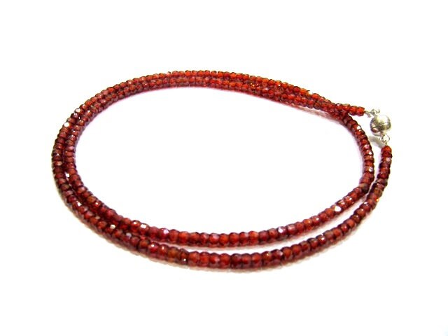 Garnet Cubic Zirconia Rondelle Faceted 3mm Beads Red Color Beaded Necklace Magnetic Clasp Top Quality Wholesale prices