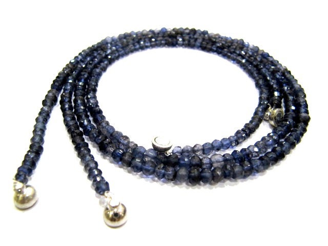 Natural Iolite  Rondelle Faceted 4mm Blue Color Beaded Necklace With Magnetic Clasp Top Quality Wholesale prices