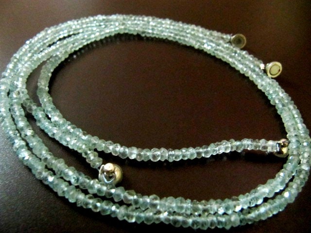 Natural Aquamarine  Rondelle Faceted 4mm Sky Blue Color Beaded Necklace With Magnetic Clasp Top Quality Wholesale prices