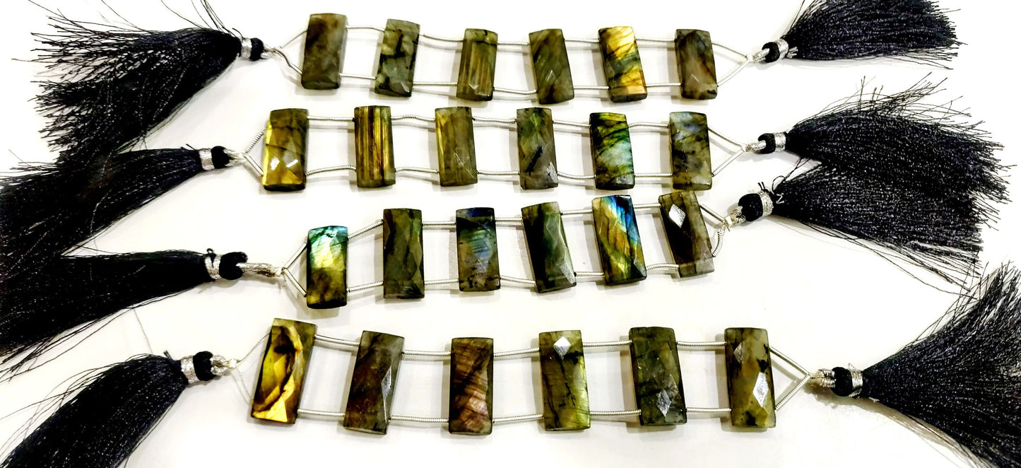Natural Labradorite Cushion Shape Briolettte Faceted 10X22mm Double Drilled Beads Sold as a Strand of 6 Beads Wholesale Price