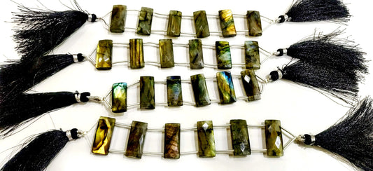 Natural Labradorite Cushion Shape Briolettte Faceted 10X22mm Double Drilled Beads Sold as a Strand of 6 Beads Wholesale Price