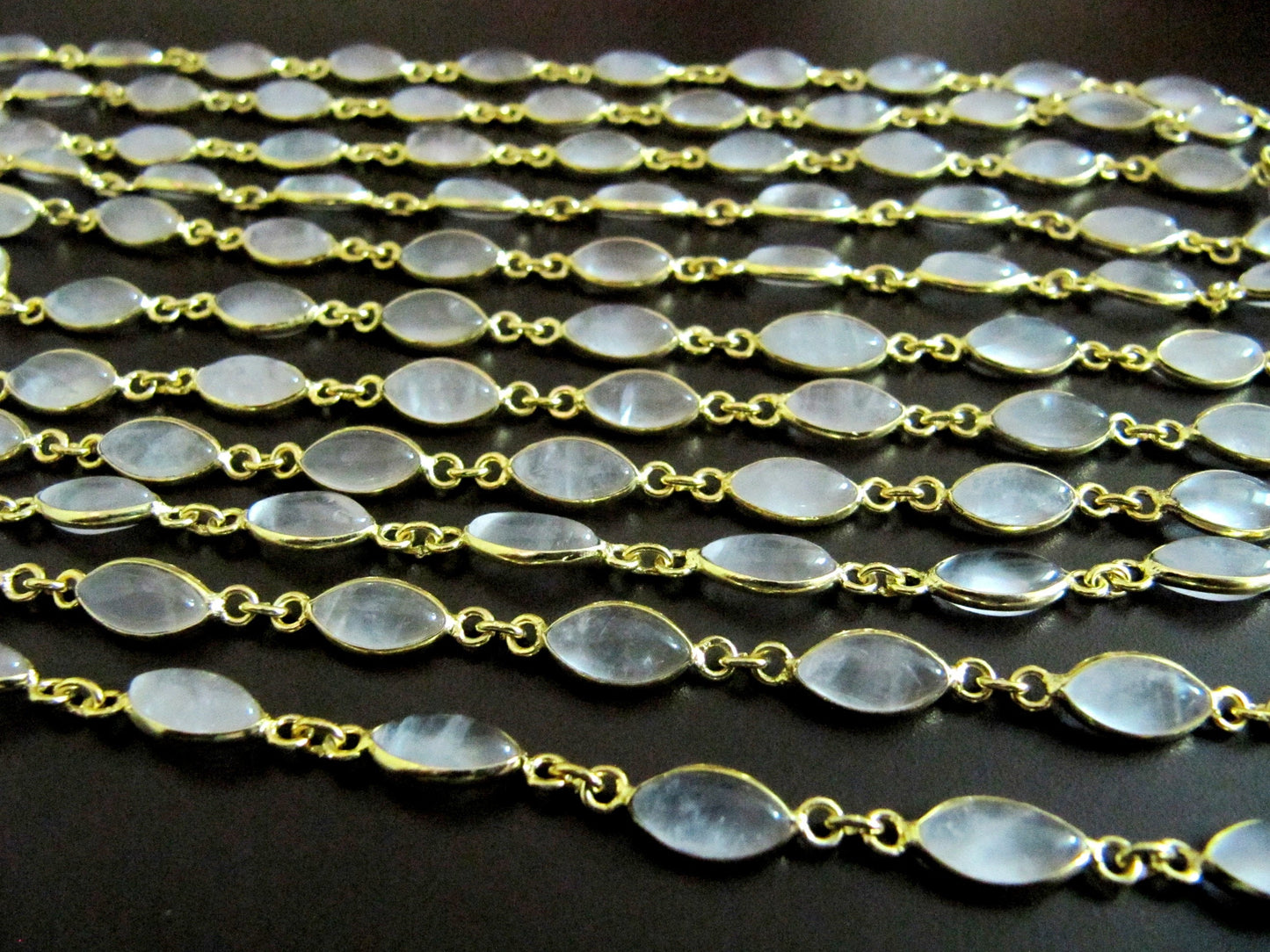 Natural Rose Quartz Marquise Shape Size 10x16mm  Plain Smooth Bezel Connector Chain Sold Per Foot High Quality Wholesale Prices