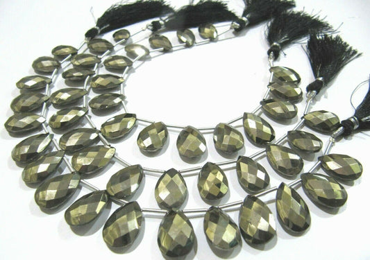 Natural Pyrite Pear Shape Faceted Briolette Beads Size 11x16mm Strand 8 Inches long jewelry Making Gemstone Beads Wholesale price