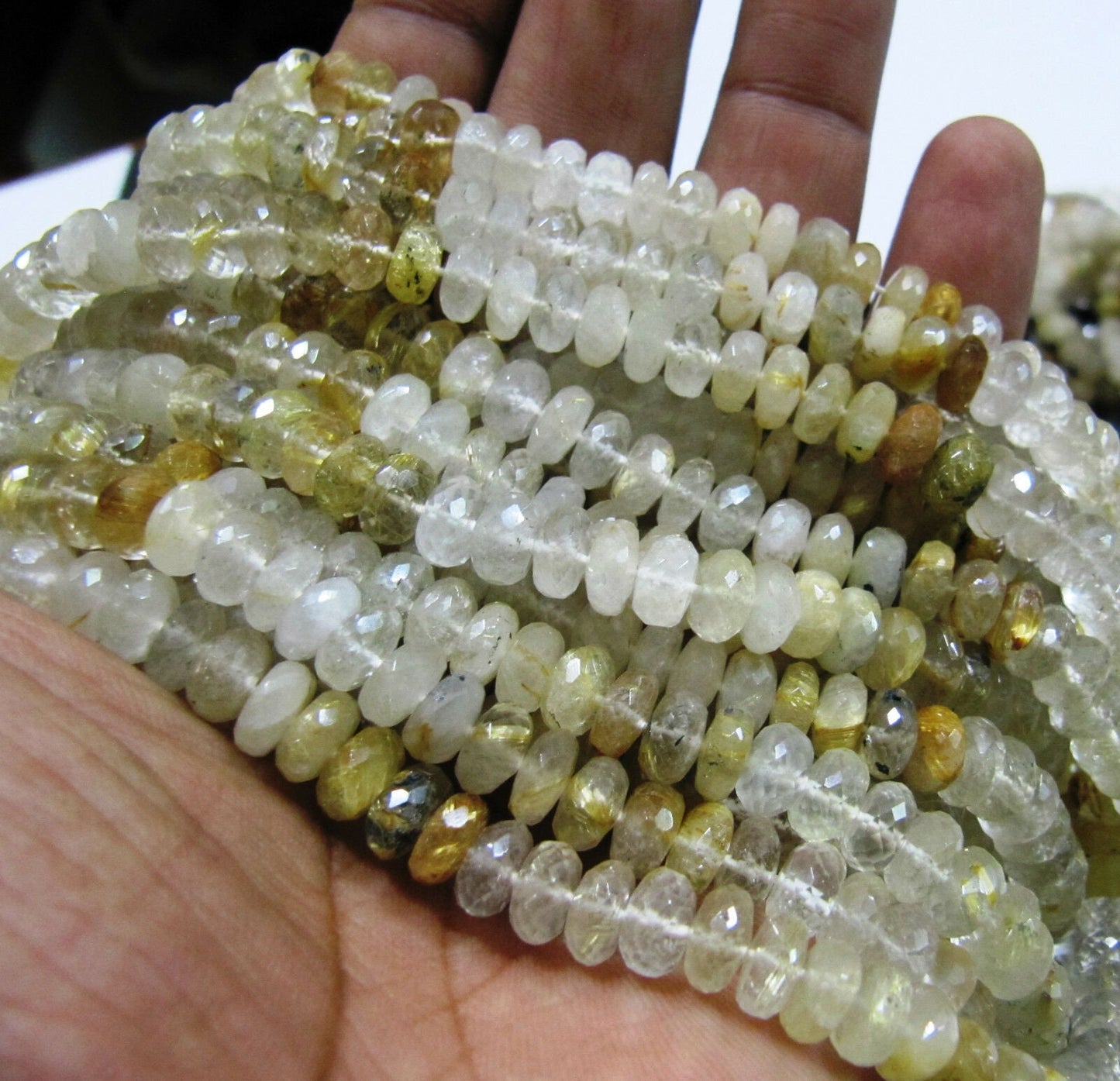 Golden Rutilated quartz Rondelle Faceted 8 to 9mm Golden Rutile faceted Strands 8inches long Semi Precious beads Wholesale rates