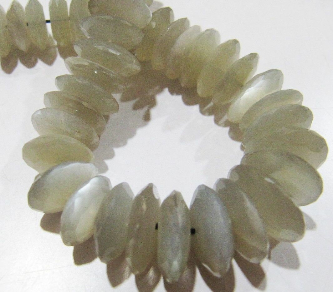 Natural Grey Moonstone German Cut Rondelle Faceted Beads Size 8-14mm Graduated Disc Shape Beads Strand 8 Inches Long