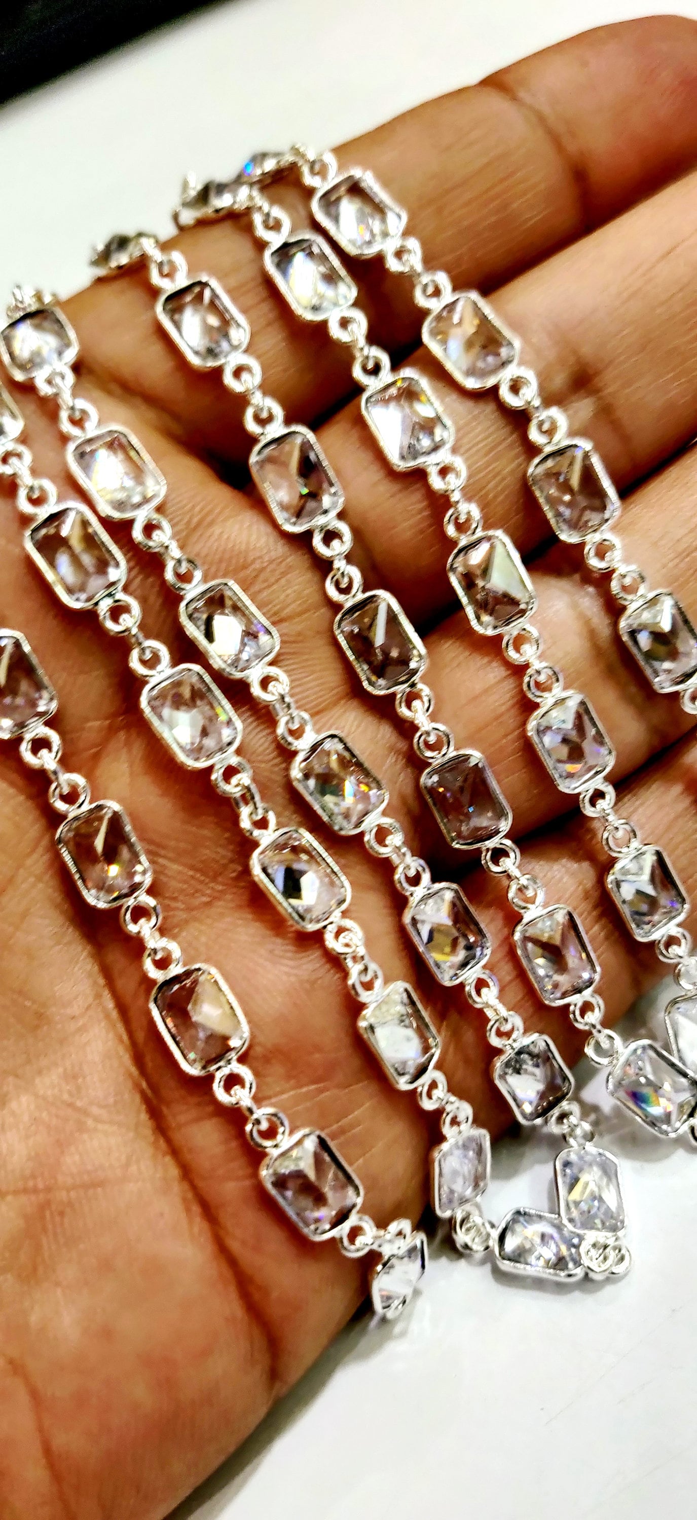 Genuine Cubic Zirconia Cushion Shape 6mm bezel Connector Chain Sold Per Foot Top Quality Wholesale Price CZ Square shape Gemstone Chain