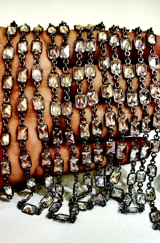 Genuine Cubic Zirconia Cushion Shape 6mm bezel Connector Chain Sold Per Foot Top Quality Wholesale Price CZ Square shape Gemstone Chain
