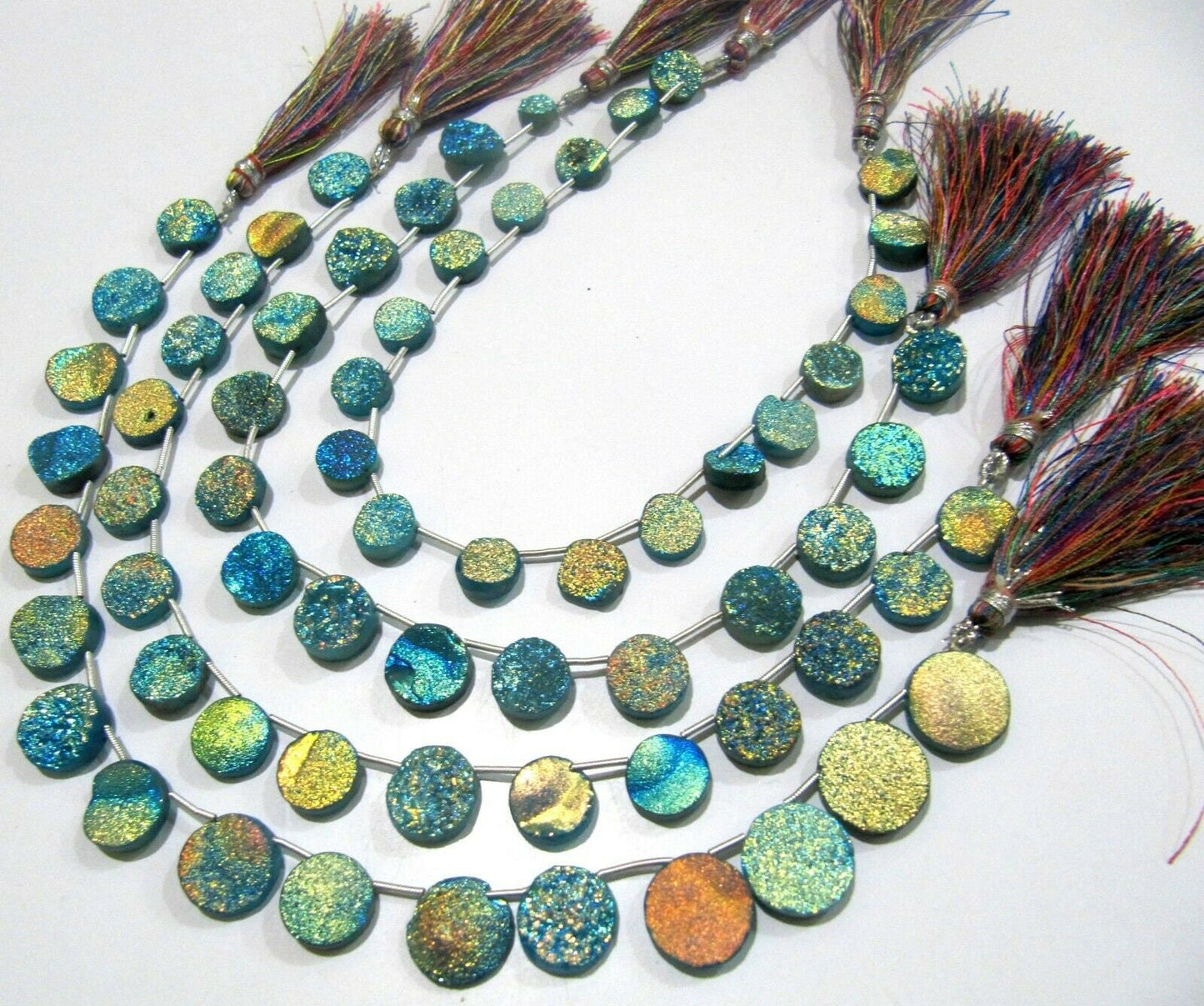 Natural Titanium Coated Agate Blue Druzy Round Shape Briolette Beads Jewelry Making Bead Strand 10Inches Long Sold Per Strand Wholesale rate