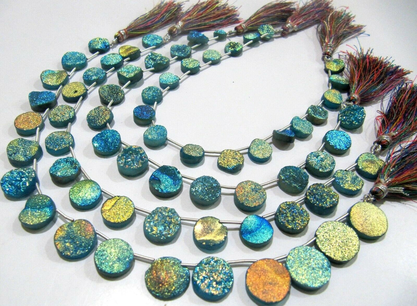 Natural Titanium Coated Agate Blue Druzy Round Shape Briolette Beads Jewelry Making Bead Strand 10Inches Long Sold Per Strand Wholesale rate