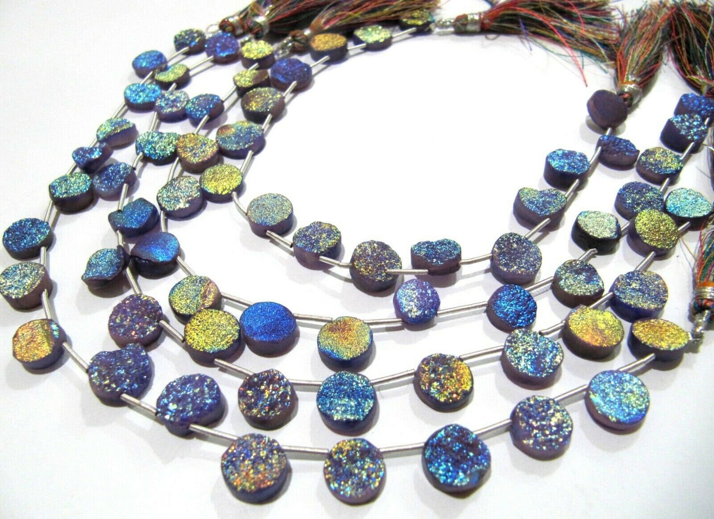 Natural Titanium Coated Agate Purple Druzy Round Shape Briolette Beads Jewelry Making Beads Strand 10 Inches Long Sold Per Strand
