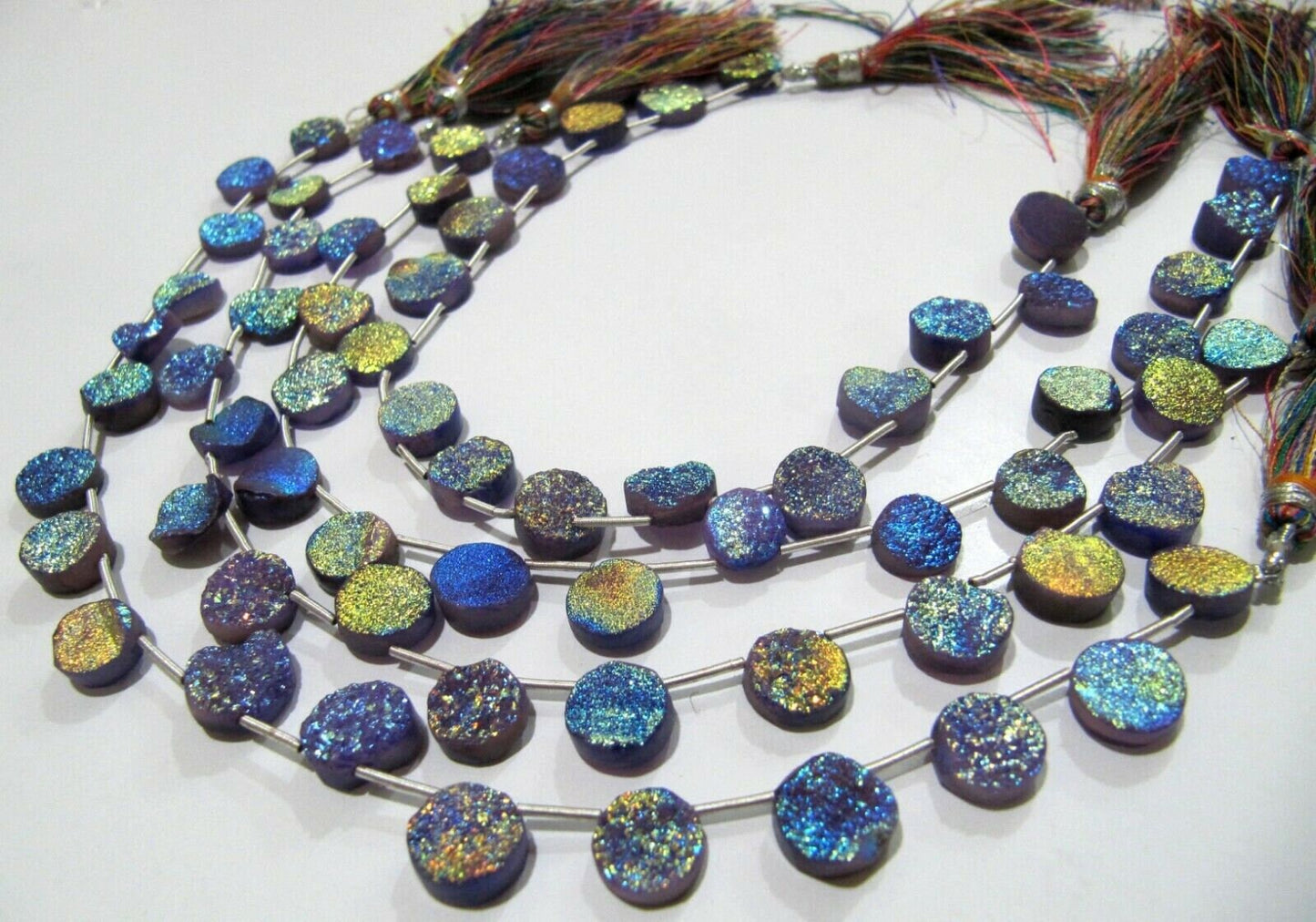 Natural Titanium Coated Agate Purple Druzy Round Shape Briolette Beads Jewelry Making Beads Strand 10 Inches Long Sold Per Strand