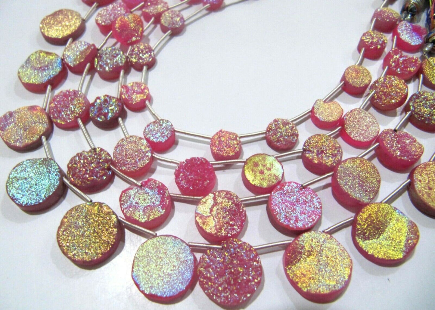 Natural Titanium Coated Agate Pink Druzy Round Shape Briolette Beads Jewelry Making Beads Strand 10 Inches Long Sold Per Strand