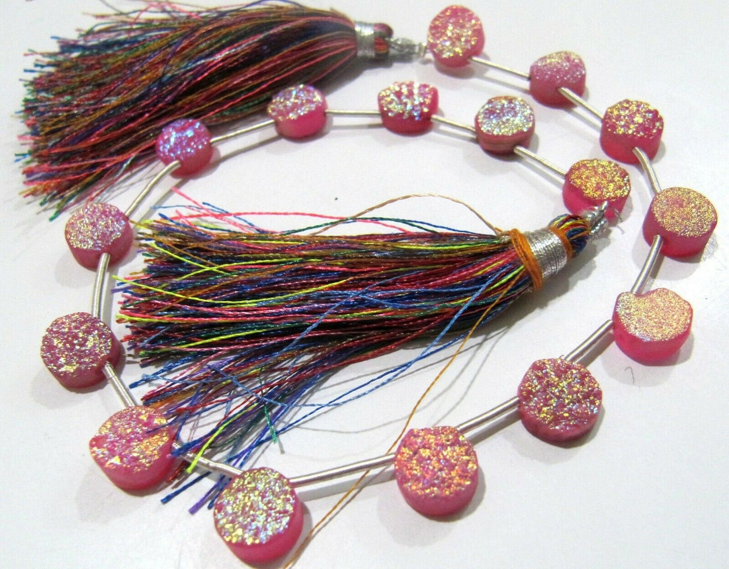 Natural Titanium Coated Agate Pink Druzy Round Shape Briolette Beads Jewelry Making Beads Strand 10 Inches Long Sold Per Strand