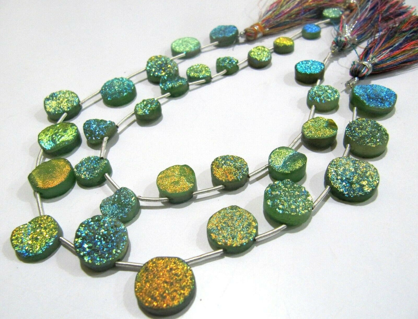 Natural Titanium Coated Agate Green Druzy Round Shape Briolette Beads Jewelry Making Beads Strand 10 Inches Long Sold Per Strand