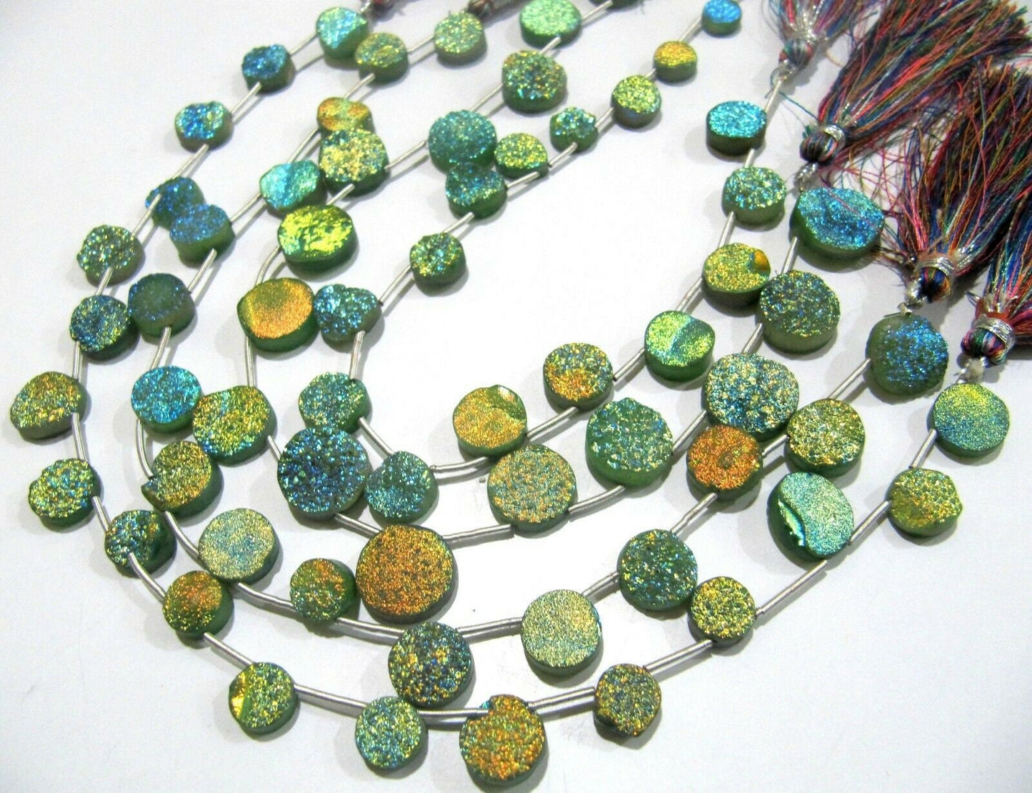 Natural Titanium Coated Agate Green Druzy Round Shape Briolette Beads Jewelry Making Beads Strand 10 Inches Long Sold Per Strand