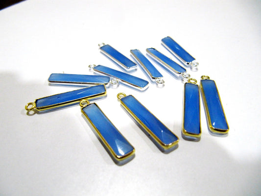 Blue Chalcedony Baguette Shape Briolette Faceted Stone Bezel Single Loop Connector 4x22mm Sold Per Piece Jewelry Making Connector