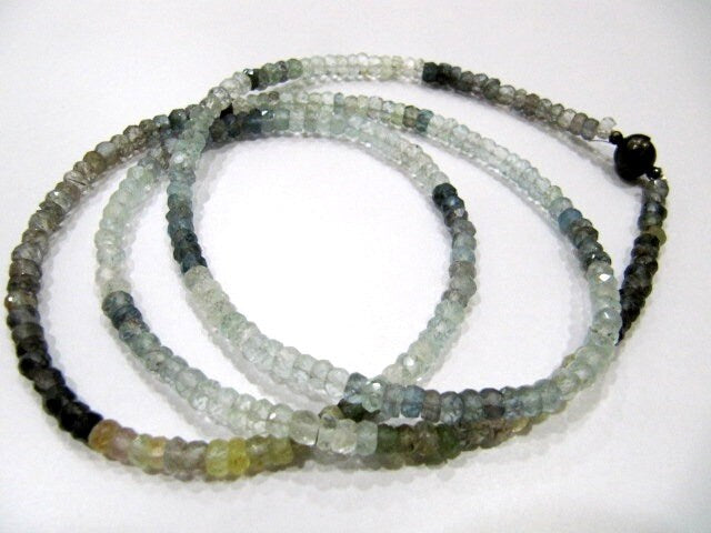 Natural Moss Aquamarine  Rondelle Faceted 4-5mm  Beaded Necklace With Magnetic Clasp Top Quality Wholesale prices 26 inch long