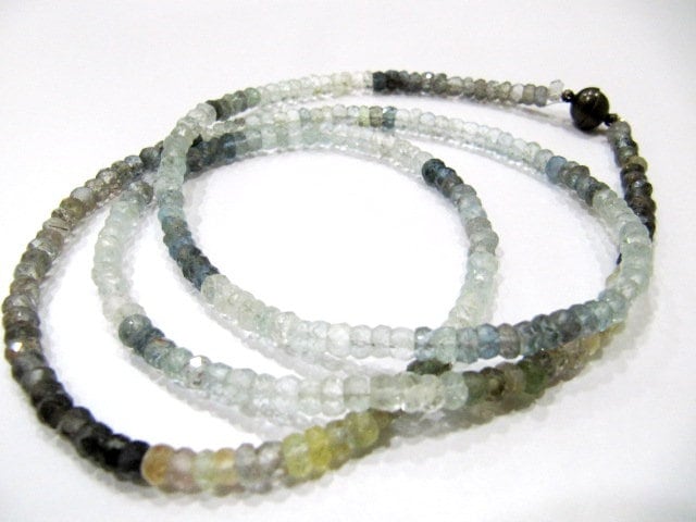 Natural Moss Aquamarine  Rondelle Faceted 4-5mm  Beaded Necklace With Magnetic Clasp Top Quality Wholesale prices 26 inch long